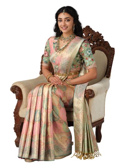 Vivaha Kanchipuram Tissue Silk Geometric Octagon Jaal Floral Border Saree