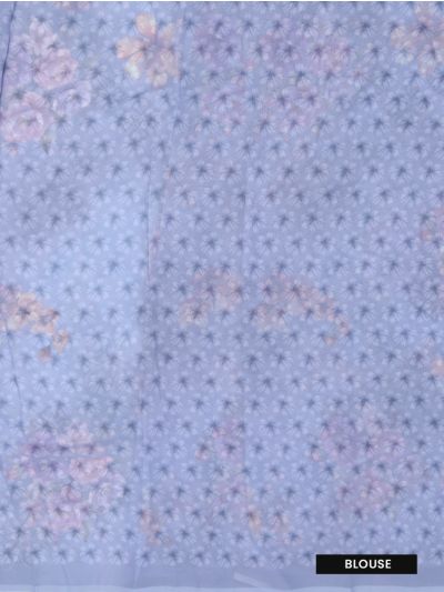Gracecharm Periwinkle Blue Semi Jute Printed Floral Butta with Floral Vine Pallu Saree