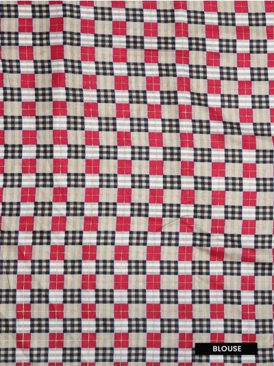 Gracecharm Off White Fancy Ikat Print Butta Madras check Border Saree