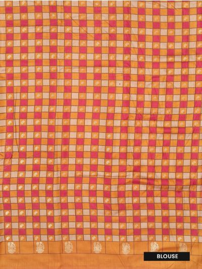 Gracecharm Strawberry Pink Fancy Dopian butta with paisley checks inside the grids border Saree