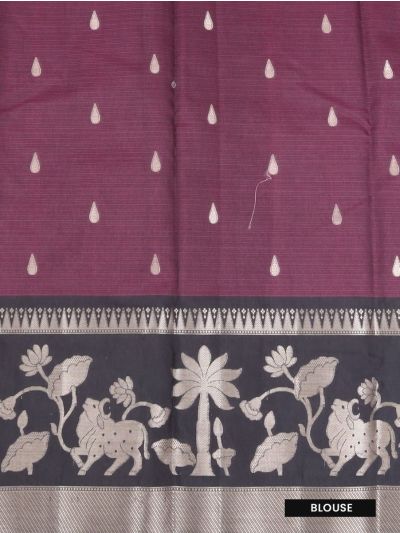 GraceCharm Manipuri Cotton Teardrop Butta Contrast Border Saree