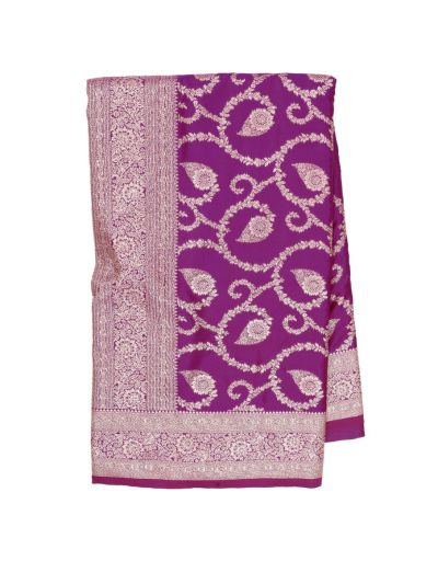 Gracecharm Satin Mashru Silk Floral Vine Jaal with Zari Border Saree