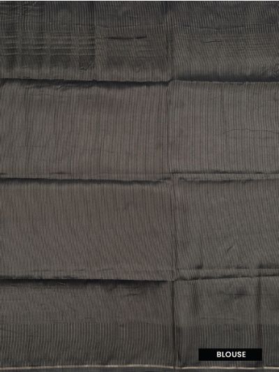 Gracecharm Semi Dupion Chain Stripe Black Design with Border Saree