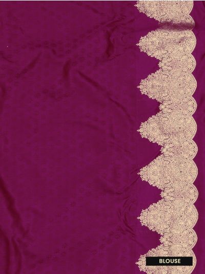 Gracecharm Satin Mashru Silk Floral Butta with Scalloped Zari Border Saree