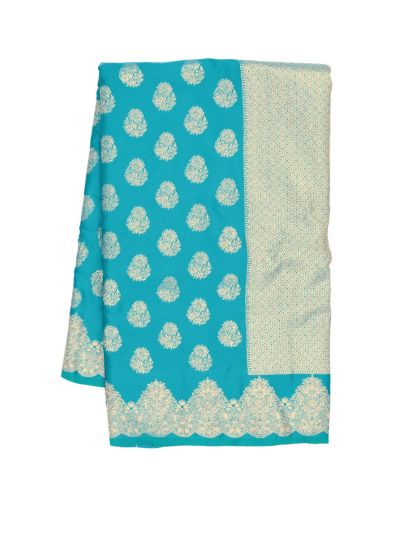 Gracecharm Satin Mashru Silk Floral Butta with Scalloped Zari Border Saree