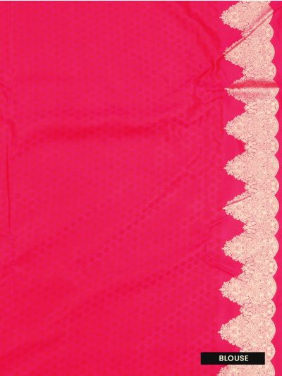 Gracecharm Satin Mashru Silk Floral Butta with Scalloped Zari Border Saree