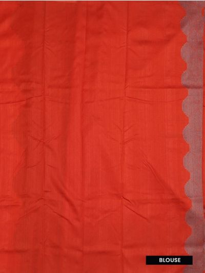 Gracecharm Semi Raw Silk Geometric Ikat Motifs Distinct Stepped Temple Border Saree