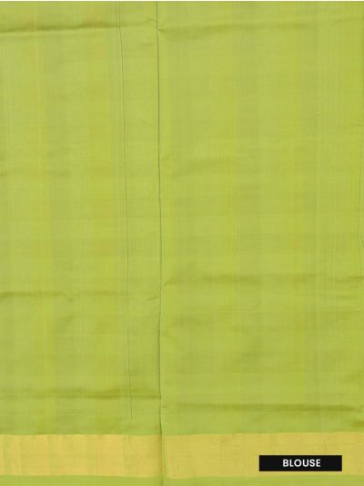 Gracecharm Silk Cotton Parrot Green Check Double Zari Stripe Pallu Saree