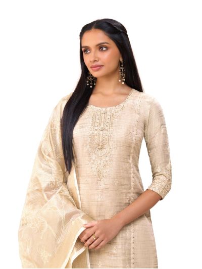 Graceful Muse Readymade Textured Butta Round Neck Embroidered Salwar Kameez