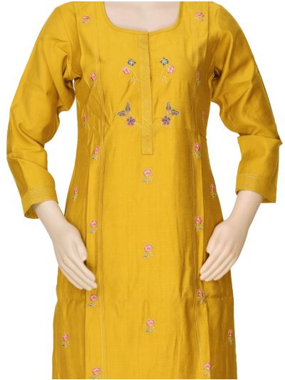 Graceful Muse Readymade Mustard Yellow Floral Embroidered Salwar Kameez
