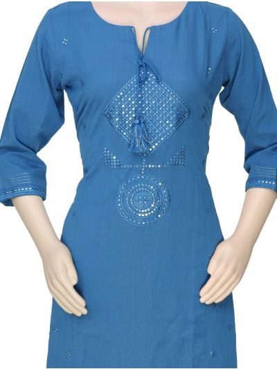 Graceful Muse Readymade Denim Blue Geometric Mirror Work Salwar Kameez