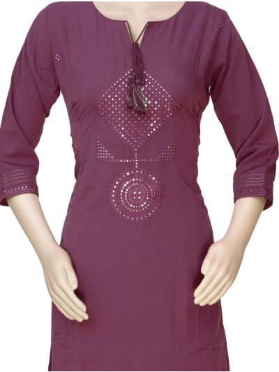 Graceful Muse Readymade Plum Purple Geometric Mirror Work Salwar Kameez