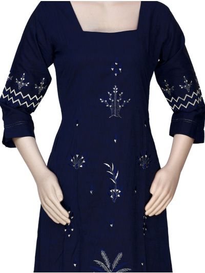 Graceful Muse Readymade Navy Blue Botanical Embroidered Salwar Kameez