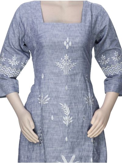 Graceful Muse Readymade Slate Grey Botanical Embroidered Salwar Kameez
