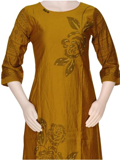 Graceful Muse Readymade Mustard Yellow Foil Rose Printed Salwar Kameez