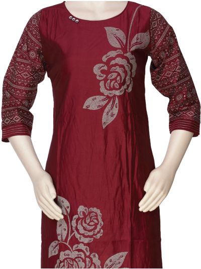 Graceful Muse Readymade Deep Maroon Rose Floral Printed Salwar Kameez