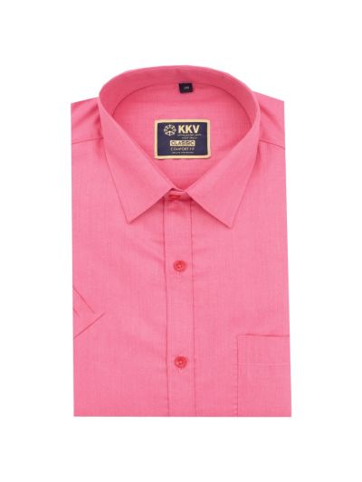 KKV Men’s Pink Half Sleeve Cotton Readymade Shirt with White Striped Dhoti Set