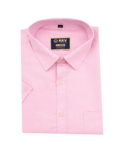 KKV Men’s Light Pink Half Sleeve Cotton Shirt with Pink Border Dhoti Set