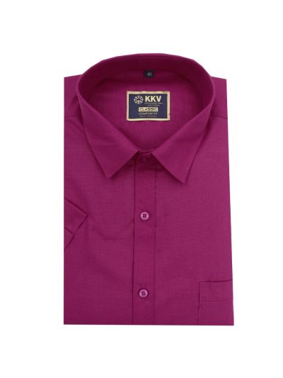 KKV Men’s Magenta Pink Half Sleeve Cotton Shirt with Striped Border Dhoti Set