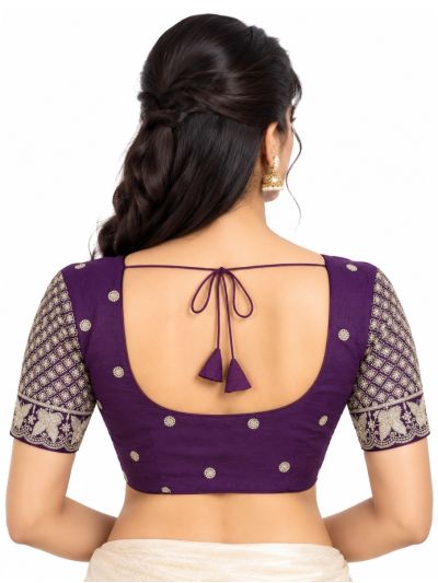 Graceful Essence Art Silk Deep Purple Floral Embroidered Padded Blouse