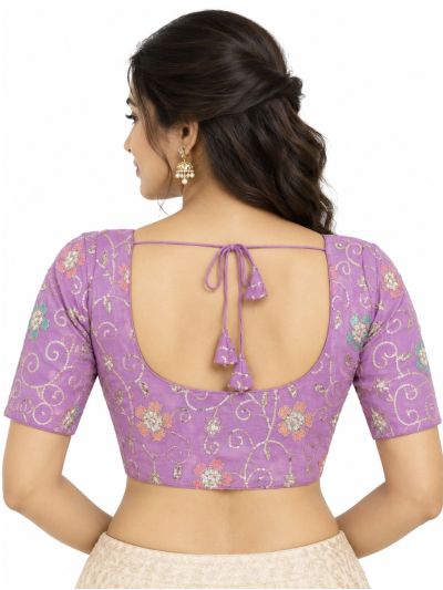 Graceful Essence Art Silk Lavender Floral Embroidered Padded Blouse