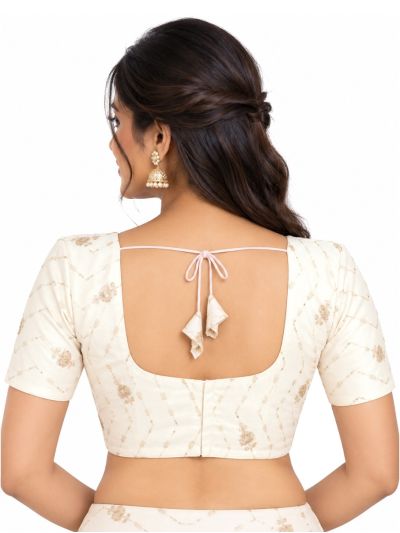 Graceful Essence Art Silk Ivory Floral Embroidered Padded Blouse