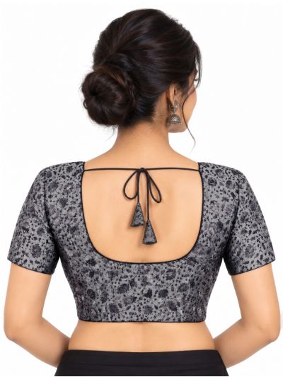 Graceful Essence Art Silk Grey Floral Design Padded Blouse
