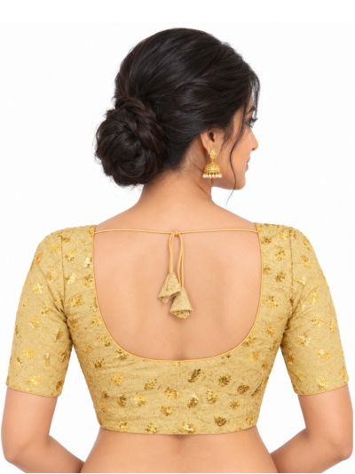 Graceful Essence Art Silk Champagne Gold Floral Sequins Embroidered Padded Blouse