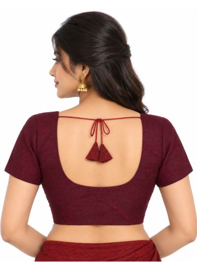 Graceful Essence Art Silk Deep Maroon Embroidered Padded Blouse