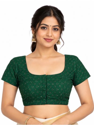 Graceful Essence Art Silk Dark Green Floral Embroidered Padded Blouse
