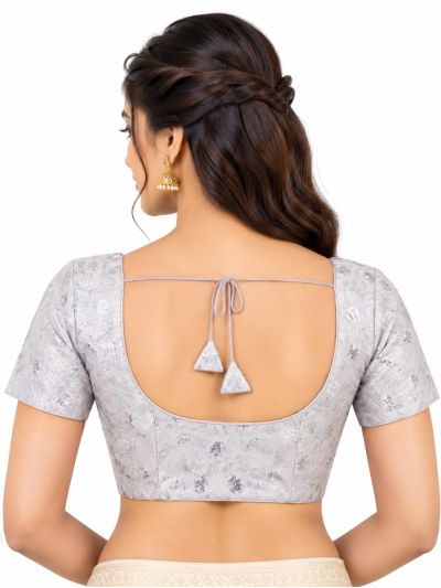 Graceful Essence Art Silk Silver Grey Floral Sequins Embroidered Padded Blouse