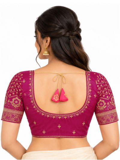 Graceful Essence Art Silk Rani Pink Gold Embroidered Padded Blouse