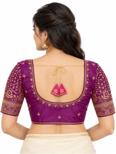 Graceful Essence Art Silk Dark Magenta Gold Embroidered Padded Blouse
