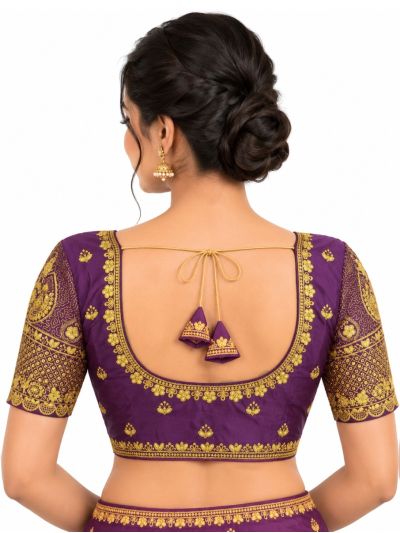 Graceful Essence Art Silk Deep Purple Gold Embroidered Padded Blouse