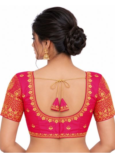 Graceful Essence Art Silk Rani Pink Gold Embroidered Padded Blouse