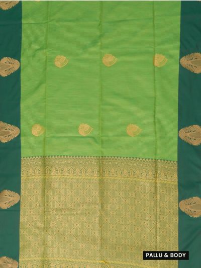 Gracecharm Art Soft Silk Parrot Green Zari Butta Contrast Border Saree