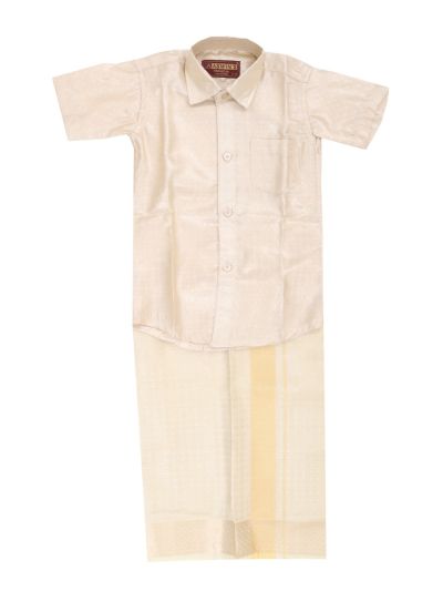 Gracecharm Boys Art Silk Half Sleeve Self Design Shirt Dhoti Set