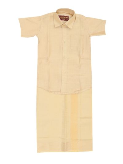 Gracecharm Boys Art Silk Half Sleeve Self Woven Shirt Dhoti Set