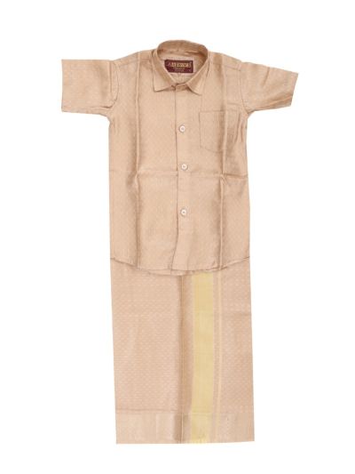 Gracecharm Boys Art Silk Half Sleeve Floral Butta Jacquard Shirt Dhoti Set