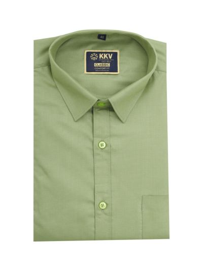 KKV Men’s Sage Green Solid Shirt with White Green Border Dhoti Set
