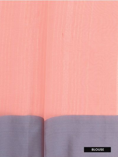 Banarasi Katan Silk Peach Pink Striped Floral Lattice Pallu Saree