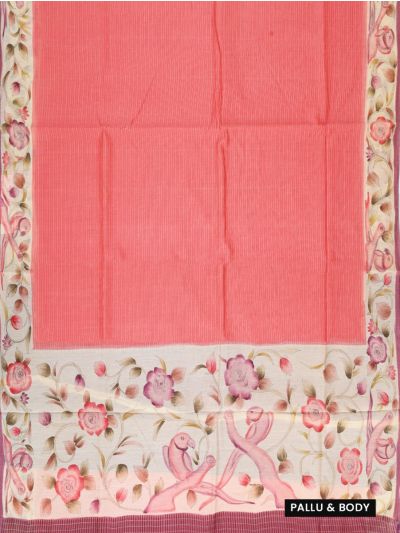 Banarasi Katan Silk Striped Floral Bird Border Saree