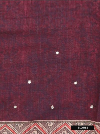 GraceCharm Semi Jute Geometric Checks with Floral Lotus Pallu Saree