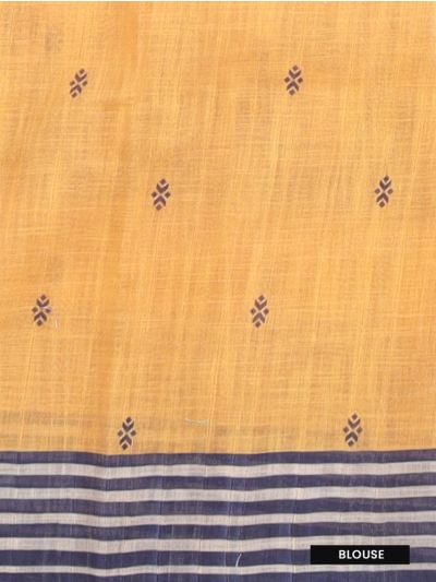 GraceCharm Semi Jute Floral Buta with Temple Border Striped Pallu Saree