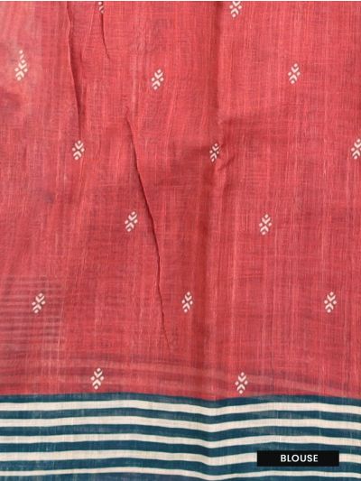 GraceCharm Semi Jute Buta with Temple Border Striped Pallu Saree