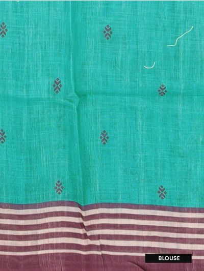 GraceCharm Semi Jute Buta Temple Border Geometric Pallu Saree