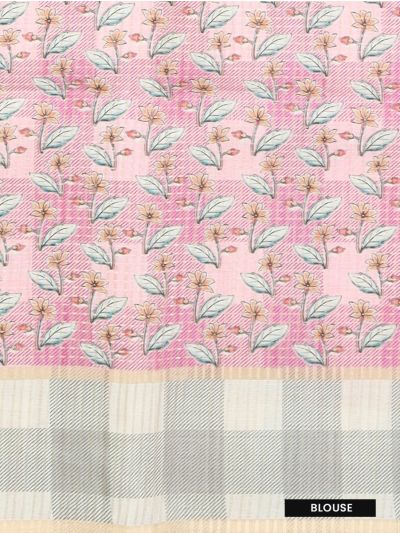 GraceCharm Semi Jute Checked Body Elephant Floral Pallu Border Saree