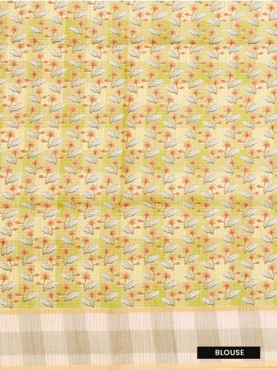 GraceCharm Semi Jute Checked Body Elephant Floral Pallu Border Saree