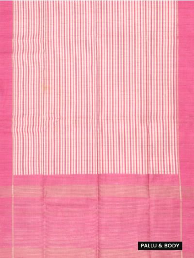 GraceCharm Semi Jute Striped Body Contrast Pallu Border Saree