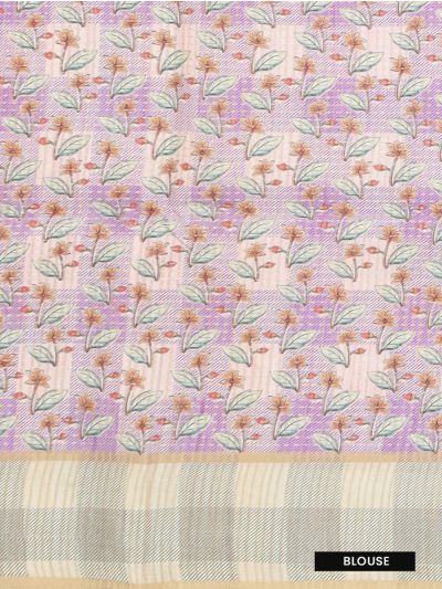 GraceCharm Semi Jute Checked with Elephant Floral Pallu Saree
